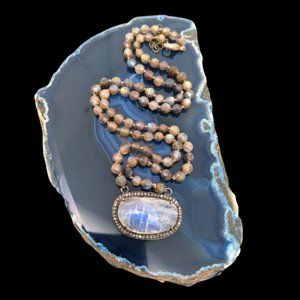 Rainbow Moonstone Polki Diamond & Labradorite Bead Sterling Necklace, 925 Silver